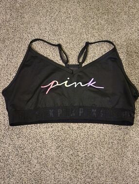 PINK Victoria's Secret Black Bralette with Rainbow 'pink' Script XL